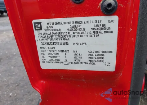 2004 Chevrolet Avalanche 1500 из США, поврежденный, VIN 3GNEC12TX4G161605